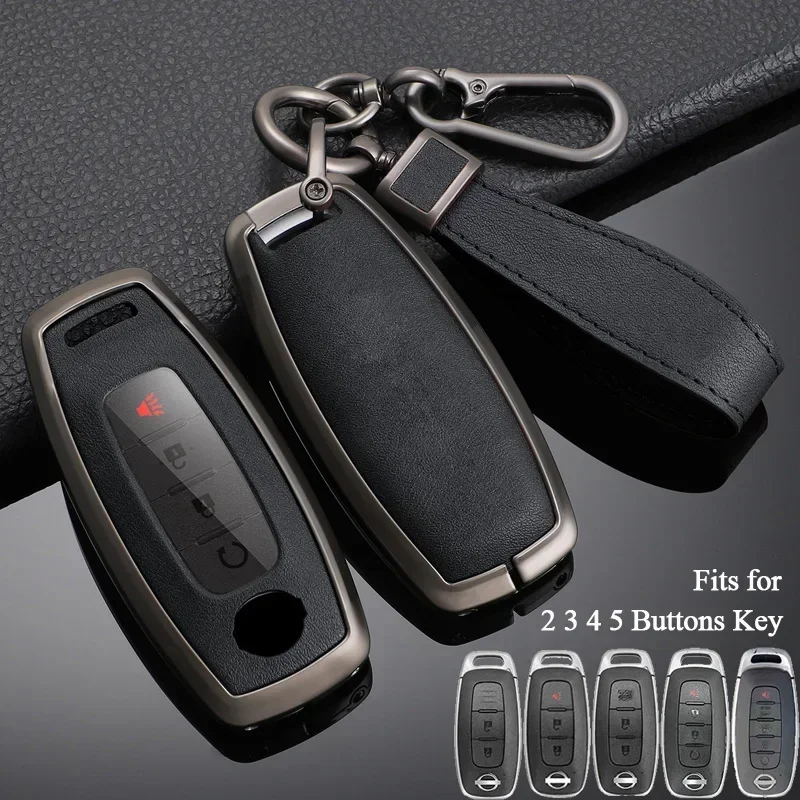 

Zinc Alloy+ Leather Car Key Case Cover for Nissan Juke 2023 X-trail T33 Qasqhai J12 2022 Ariya Altima Teana2 3 4 5 Buttons Key