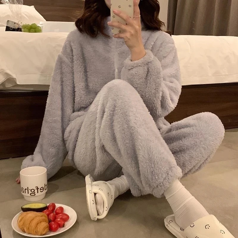 

Women Pajama Sets Chic Kawaii Simple Strawberry Korean Style Chic Loose Females Cozy Sweet O-neck Homewear Soft Warm Sleepwear