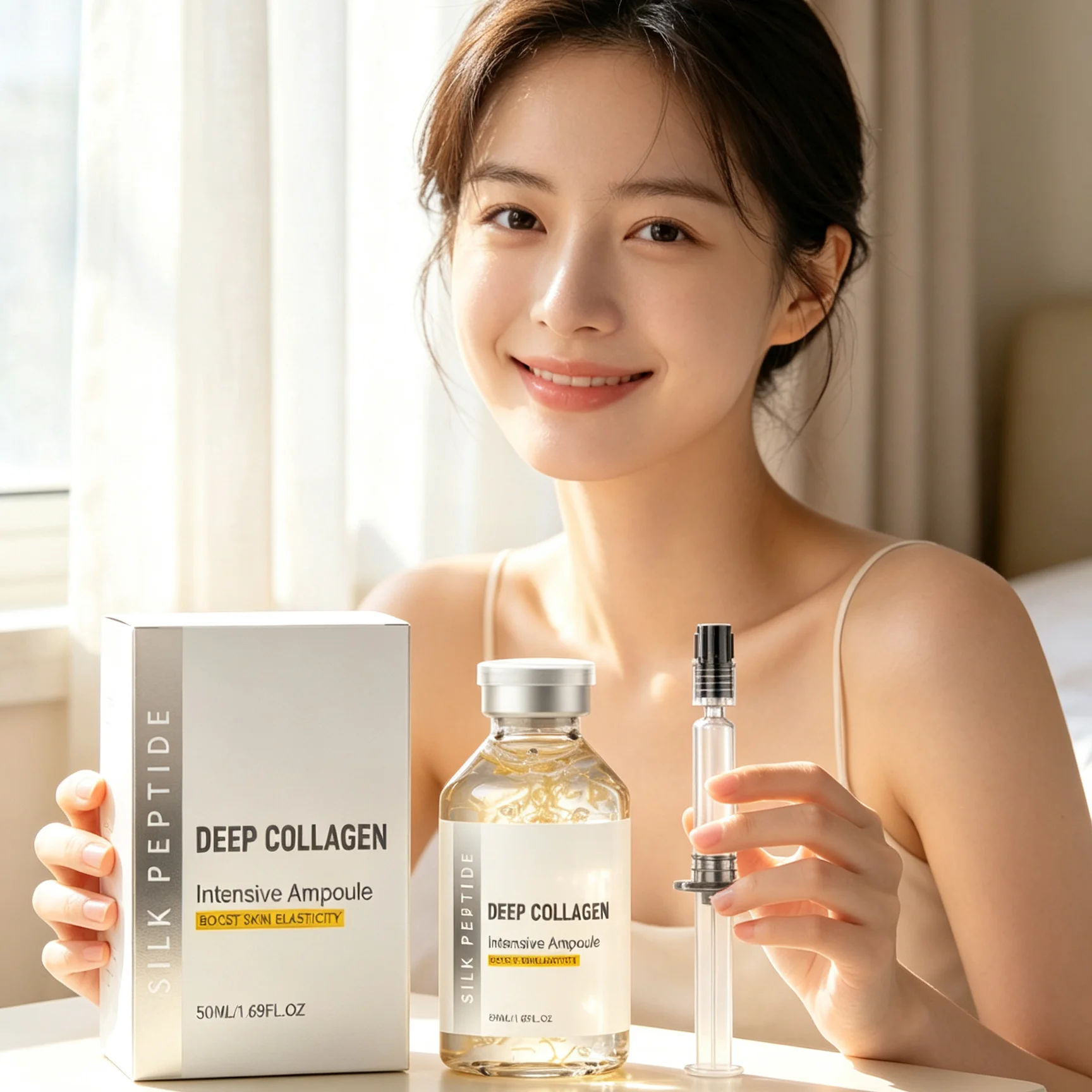 Deep Collagen Silk Peptide Ampoule Firm Skin Elasticity Enhanced Lifting Face Tightening Wrinkle Reduction Copper Peptide Serum