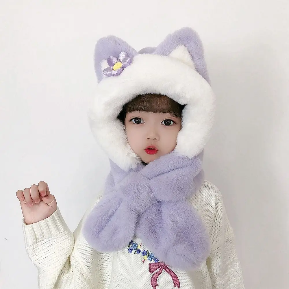 Polyester fibre Cartoon Children's Hat With Scarf Cartoon 1-12 years old Warm Ear Protection Cap Children's Hat Scarf Cap