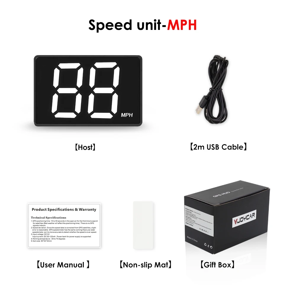 Vjoycar Nieuwste GPS-snelheidsmeter voor alle auto's Plug and Play Groot lettertype Klein formaat Volledig scherm 2-kleuren auto-elektronica-accessoires
