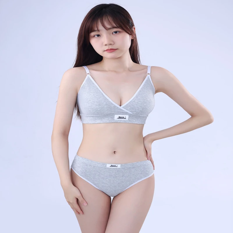 Women's Sports Underwear Set 3/4 Cup Fashionable Solid Color Minimalist Versatile Soft Cotton Bra Sets Ladies's Bralette