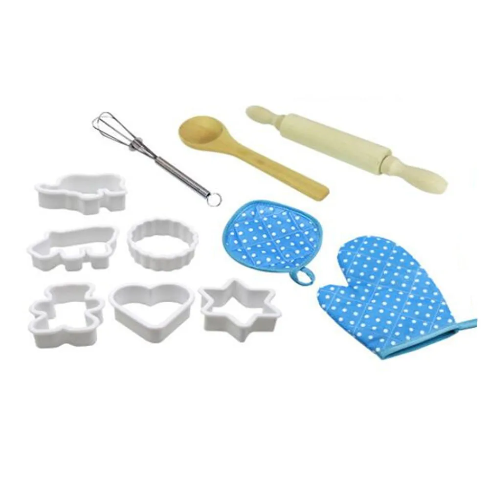 Herramientas para hornear para niños, juego de delantal con moldes, guantes, juego de cocina, juego de rol para caja de cocina creativa