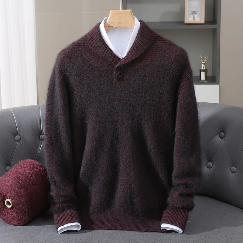 

Men's 100% Pure Mink Cashmere lapel Collar Pullover Sweater Knitted Thick 2026 Autumn Winter Warm Men's Clothing Business Casual