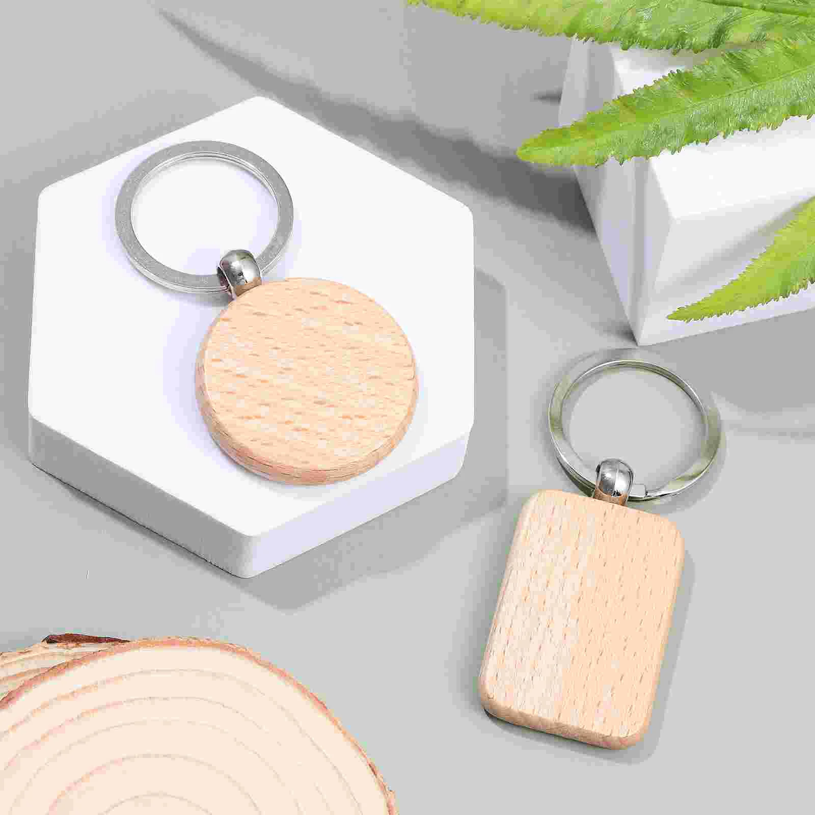 10 Pcs Wooden Keychain for Craft Simple Keychains Tag Blanks Engraving Small Rectangle Chips