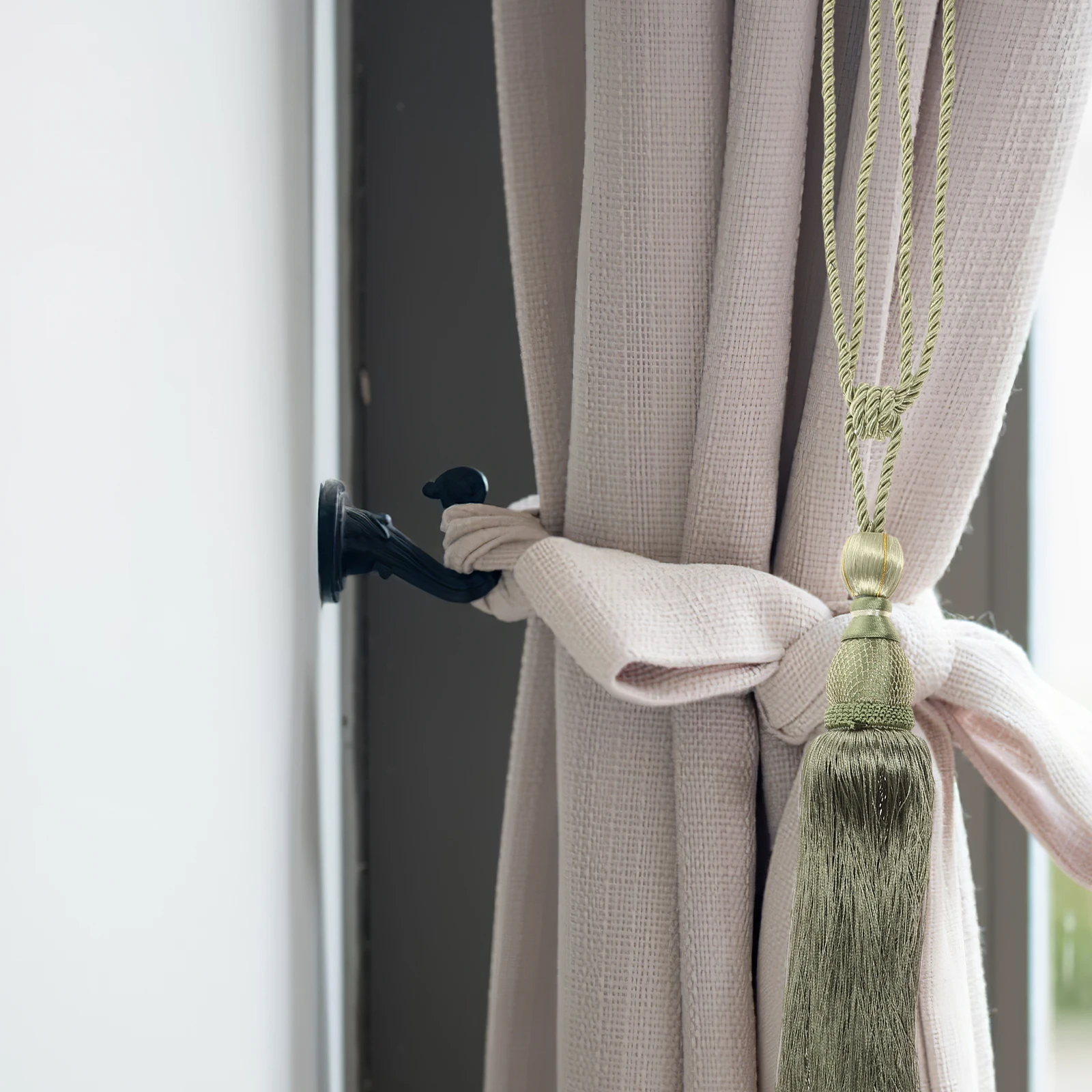 

2pcs Polyester Curtain Tassel Hanging Ball For Medium Thick Thin Curtains Gauze Shade Vintage Style Tieback Strap Army Green