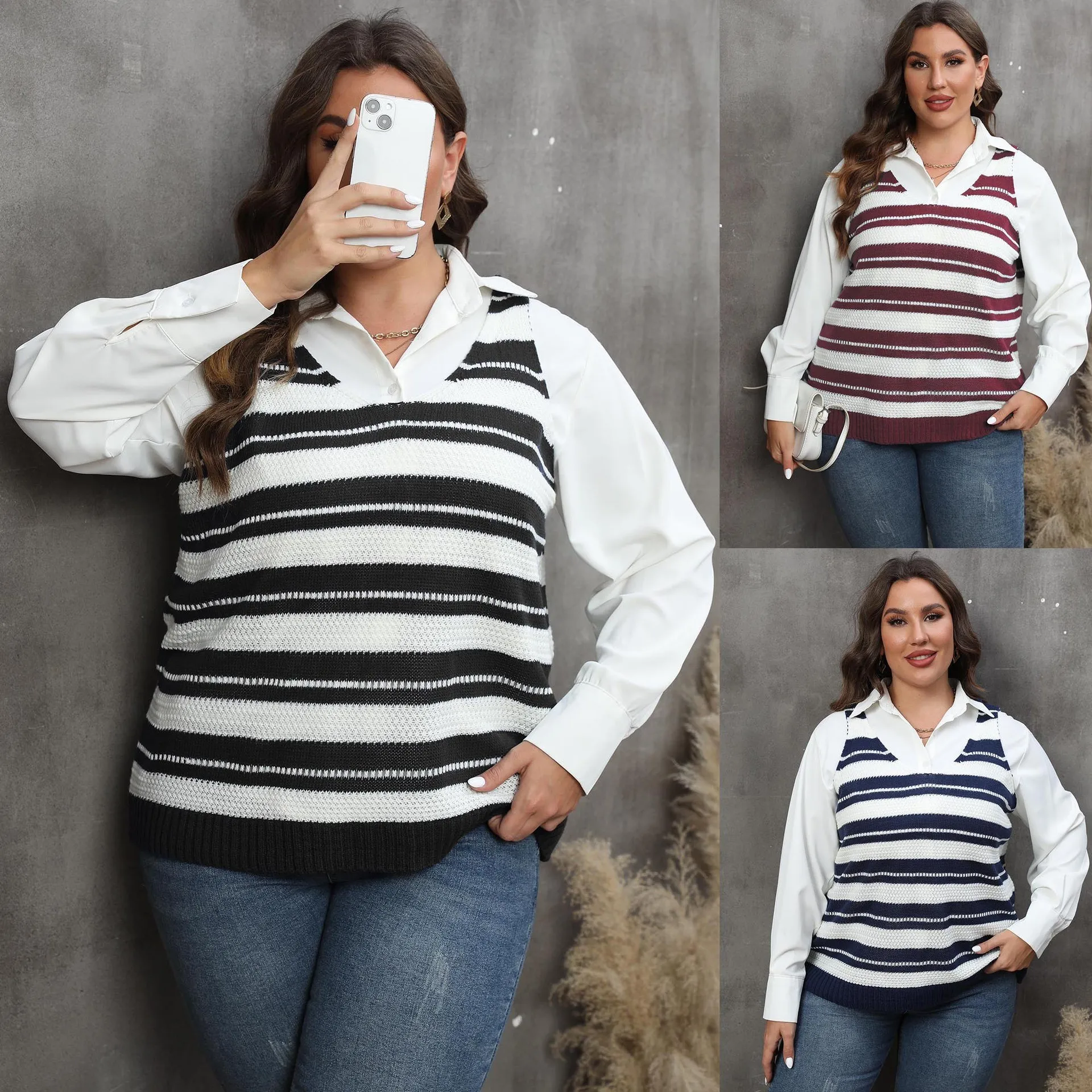 

Women's Casual Striped Color Blo Knitted Vest Top M623 Autumn Winter Faion Ladies' Jaet Sweater YSX Brand