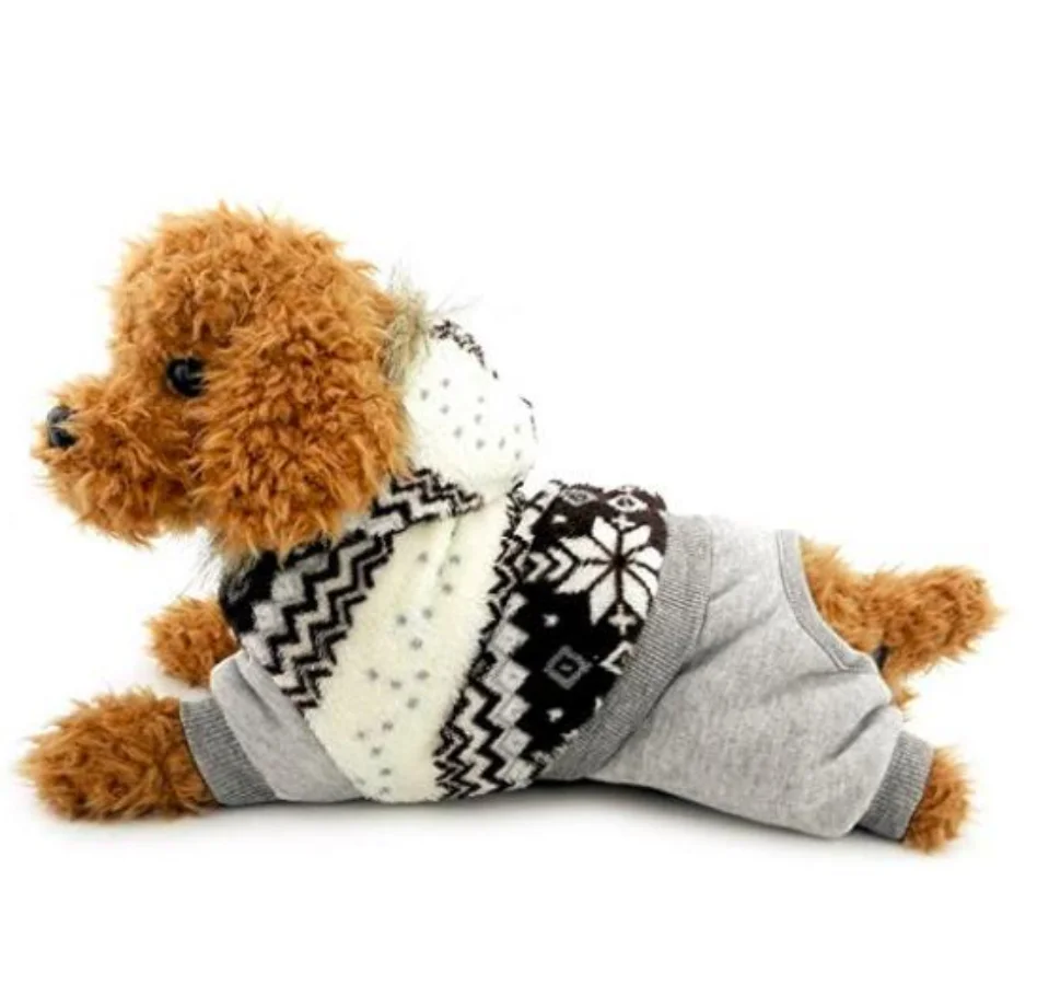 Snowflake Pattern Hooded Fleece Jumpsuit for Small Dog and Cat, Warm Winter Coat, Pet Outfits, Clothing