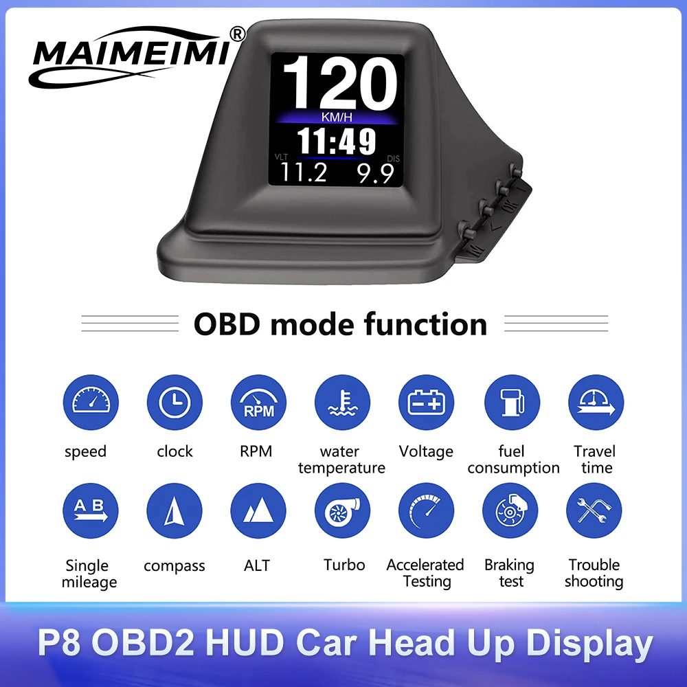 

P8 OBD2 GPS HUD Speedometer Car Head Up Display Turbo Boost Oil Pressure Water Temp Tachometer On-board Computer