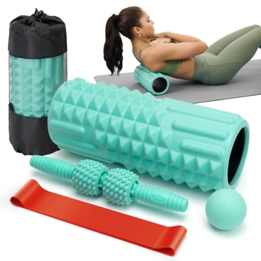 5 in 1 Foam Roller Set - Back Roller Foam Massage Roller Stick Massage Ball Resistance Band for Physical Therapy and Deep Tissu
