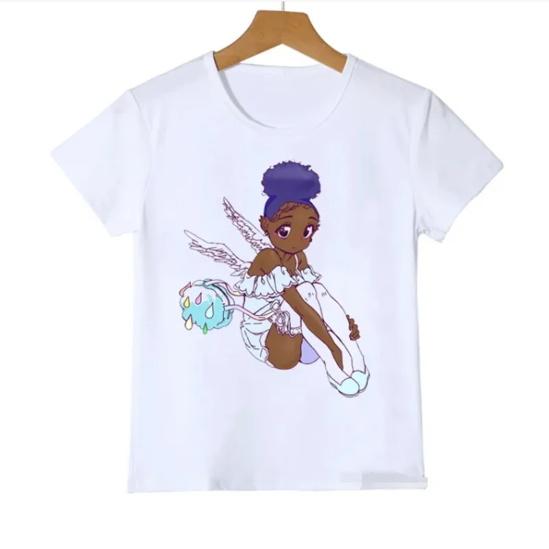 Sport Black Girl with Basket Ball T-Shirts Summer Fashion Black Black Girls  Cute Shirt Girls Short-Sleeved Tops Clothes