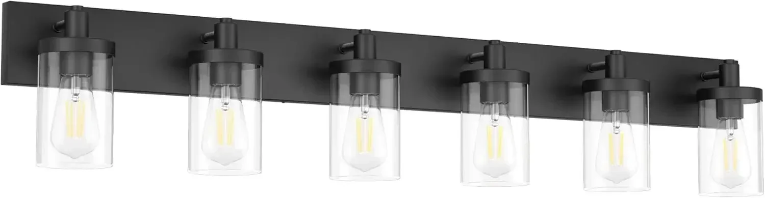 

48in Vanity Light Black Bathroom Vanity Lighting Fixtures 6 Light Bathroom Light Fixtures with Clear Glass Shade(Exclude Bulb)