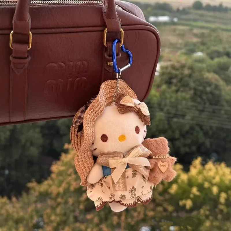 Sanrio Hello Kitty Maillard couleur Style pastoral robe florale câlin ours doux en peluche jouet porte-clés clé mignonne Anti-perte sac charme cadeau