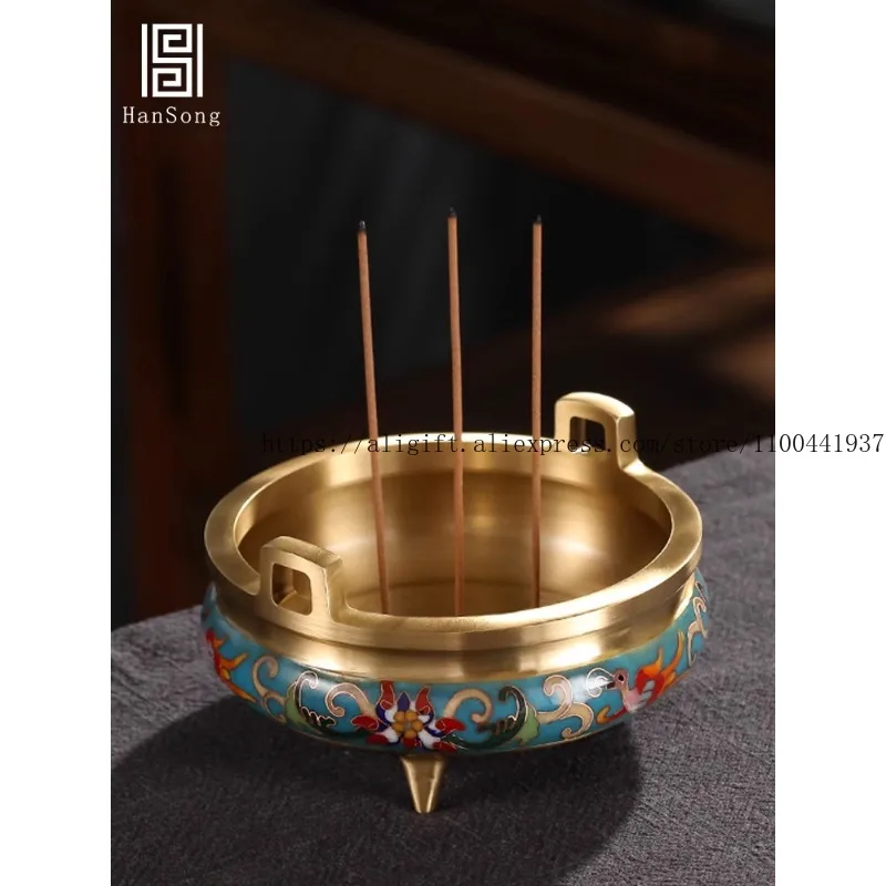 

Cloisonne Copper Incense Burner Household Insert Incense Indoor Line Incense Burner Offering Buddhist Utensils Daquan