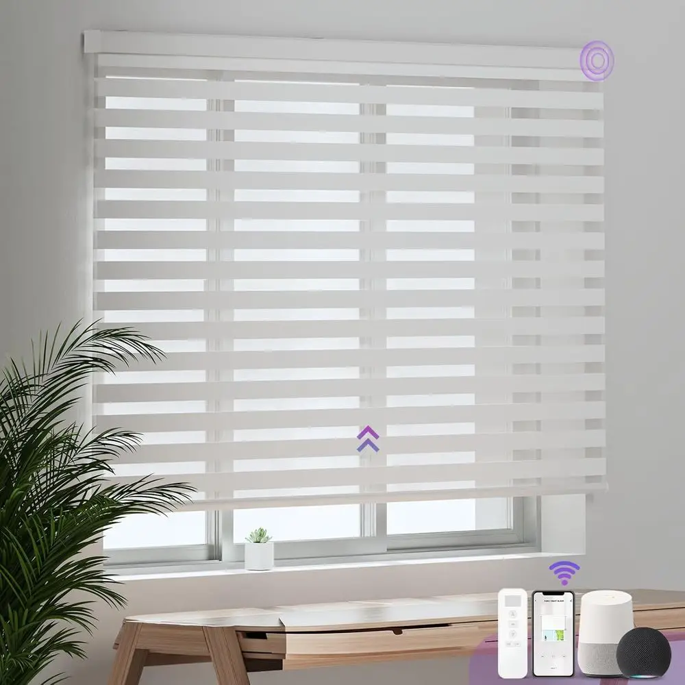

Motorized Zebra Blinds with Remote, Smart Control, Compatible with Alexa, 22-97 W x 22-115 H, White.