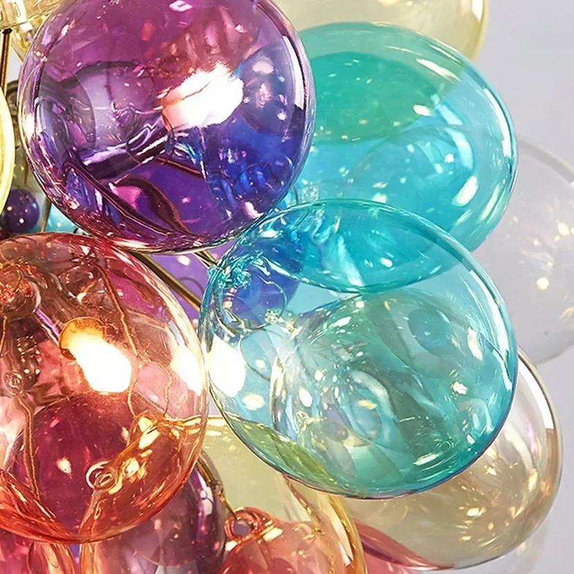 LED Balloon Chandelier Colorful Glass Ball Bubble Ceiling Lamp For Living Room Bedroom Home Decoration Hanging Light New