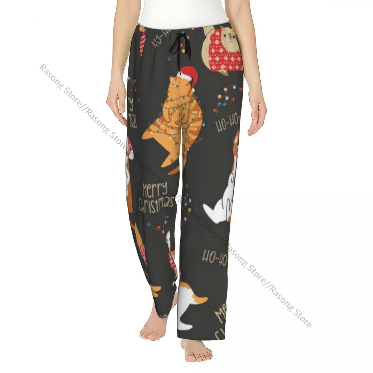 

Funny Fat Cats In Christmas Costumes Kittens Women Sleep Pants for Winter Nights