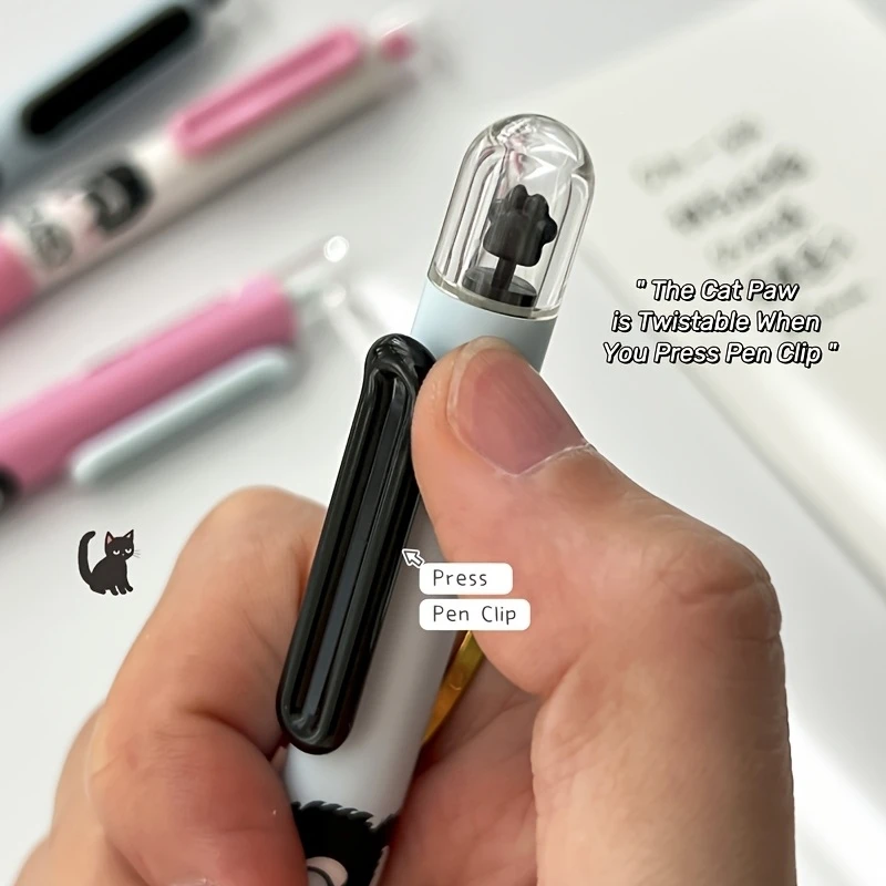 1/4pcs Crazy Tuxedo Cat Gel Ink Pen Cat Paw Rotating Capsule 0.5mm Ballpoint Black Color Quick Dry Smooth Writing A3204