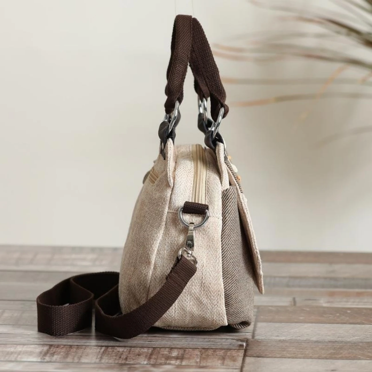 Women's Handheld Crossbody Bag Versatile, Simple and Lightweight Canvas One Shoulder Flower Splice