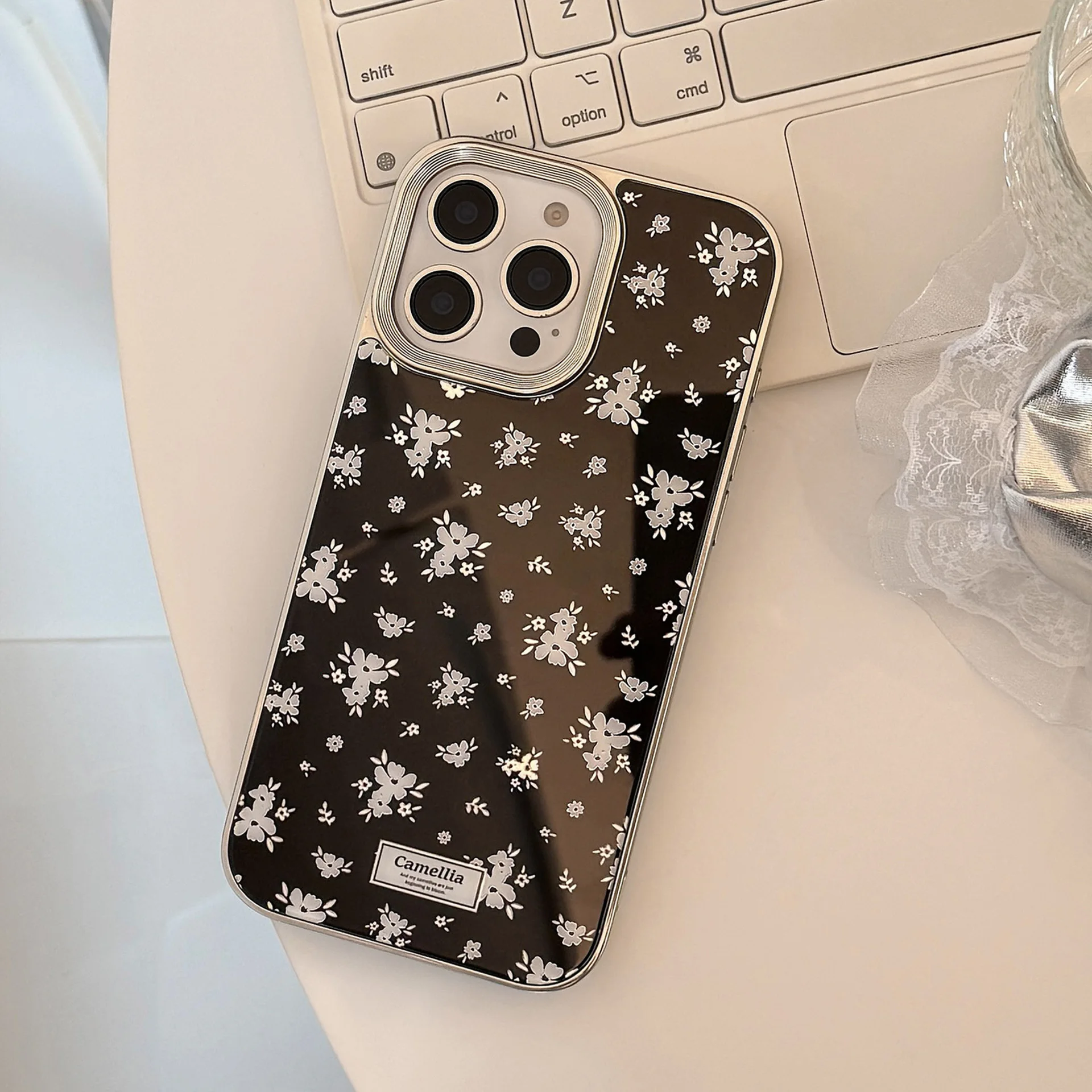 Korean Full Screen Flowers Sliver Edge Phone Case For iPhone 17 Air 16 15 14 13 12 11 Pro Max Shockproof Protective Hard Cover