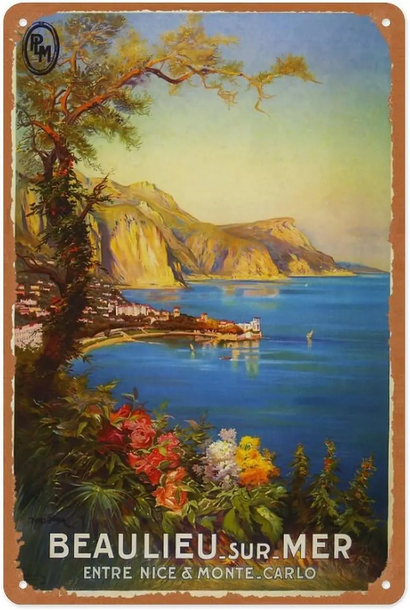Vintage Metal Sign - Beaulieu Sur Mer French Riviera Between Nice Monte Carlo Europe Travel Tourism - 8x12 Inch Wall Art for Gar