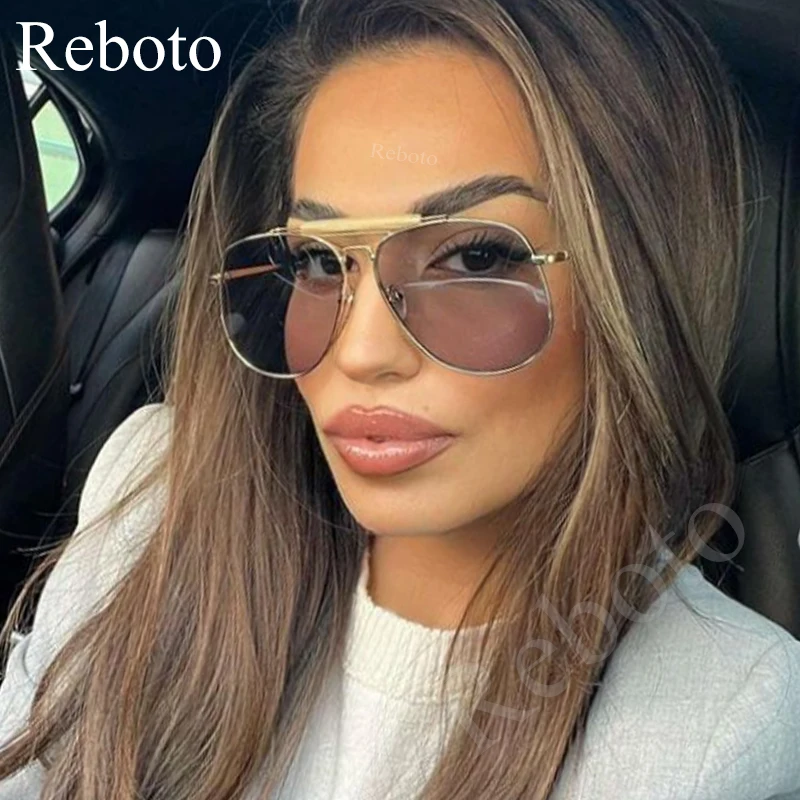 Fashion Pilot Women\'s Sunglasses 2024 Luxury Designer Oversized Metal Frame Square Shades Glasses For Woman Trend Retro UV400