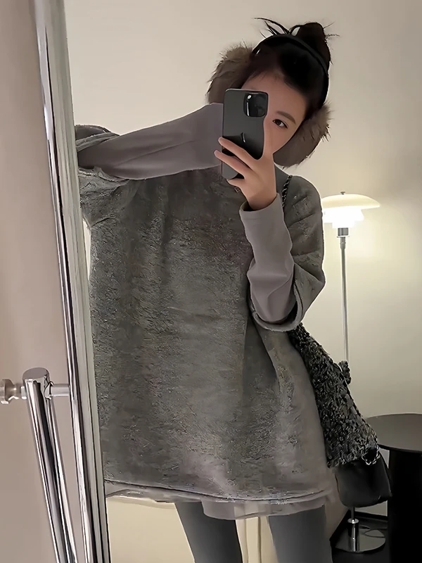 

Ele Mid-Length Knitted Sweater Women's Loose Fit Lazy Sle Spring 2026 High-End Slimming Top Korean Sle Long Sve