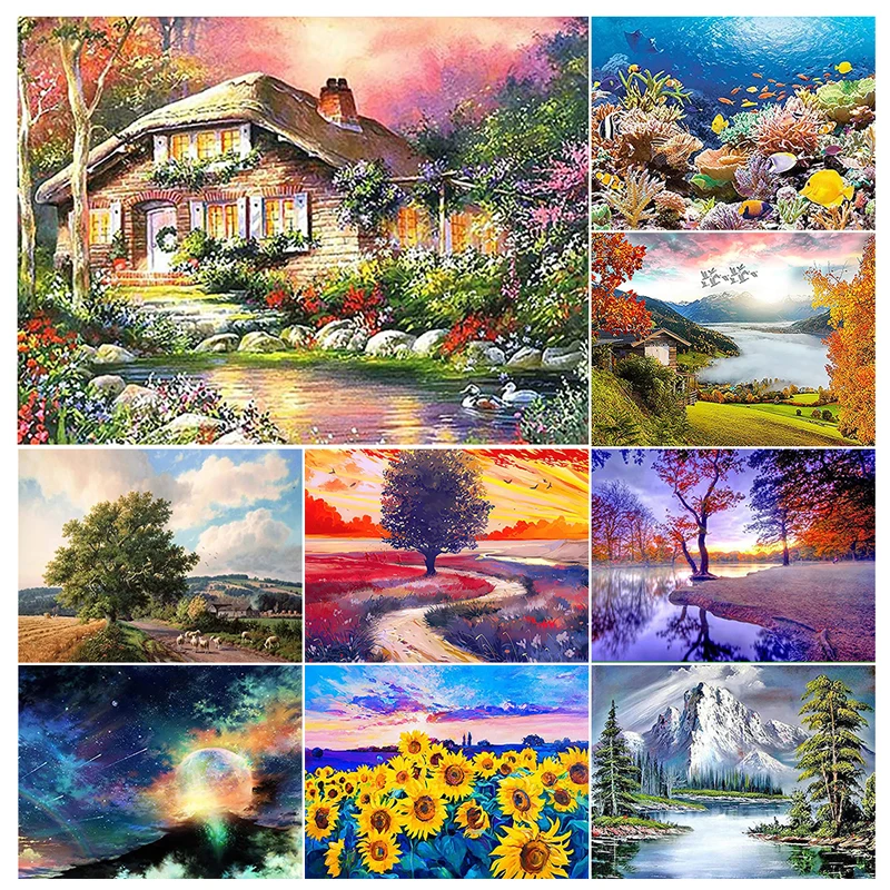 

5D DIY Diamond Painting Landscape Flowers Diamond Embroidery Full Rhinestone Mosaic Sunflower Cross Stitch Kit Art Home Decor