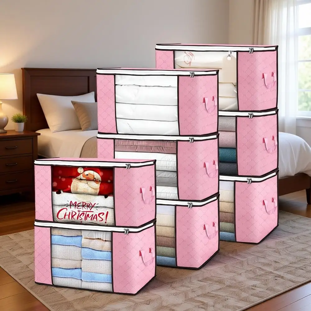 

90L Large Capacity Storage Bags, 8-Pack, Pink, for Clothes, Blankets, Bedding, Pillows, and Toys