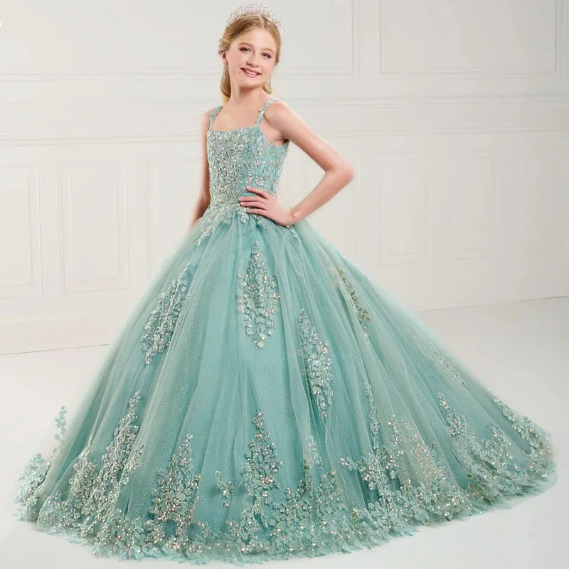 

Flower Girl Dresses Light Green Tulle Flory Appliques Sleeveless For Wedding Prom Birthday Party Banquet Princess Gowns