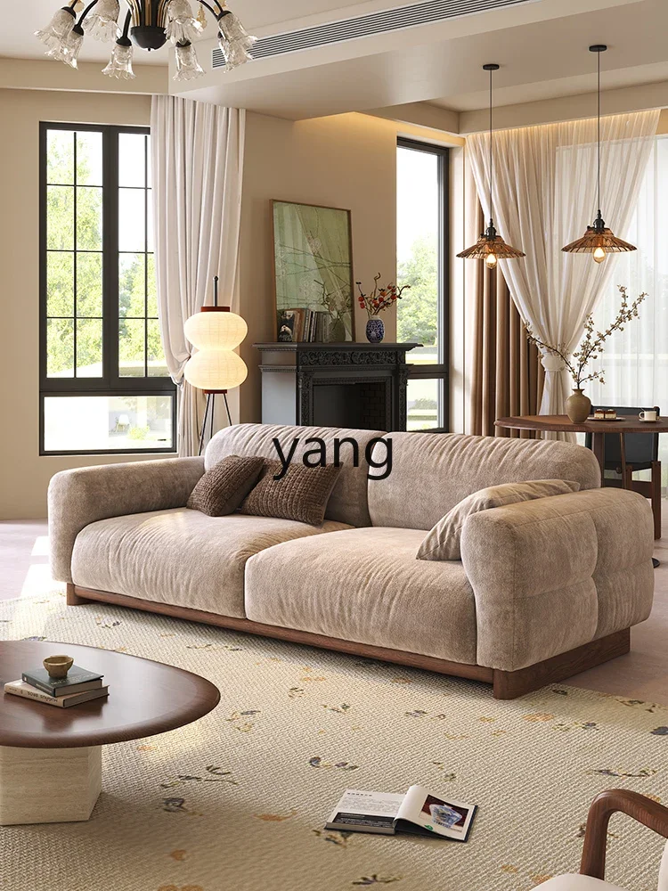 Cx retro living room small apartment straight row wabi sabi wind brown fabric sofa