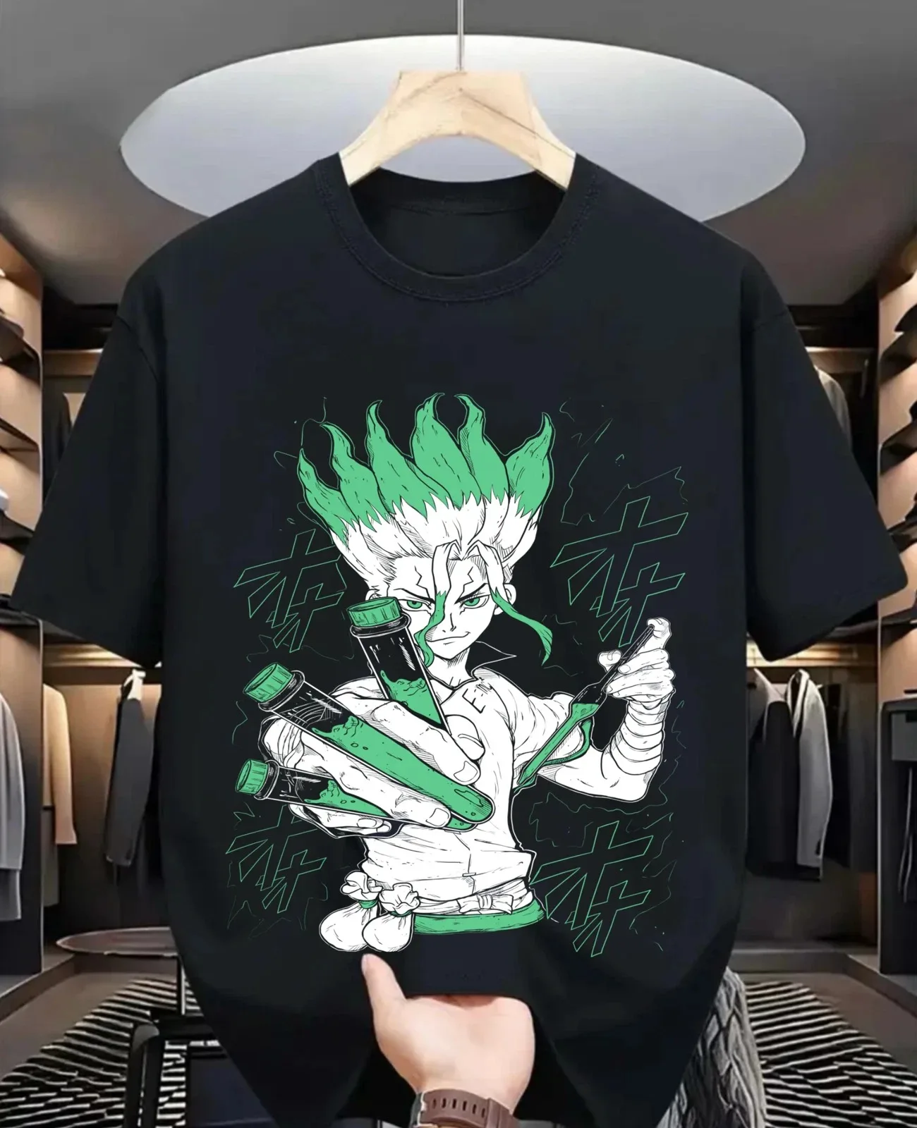 Camiseta Dr. Stone Senku Ishigami, Camiseta Retro de Anime y Manga con Estampado Gráfico, de Algodón, Talla Grande, para Fanáticos del Anime y la Ciencia