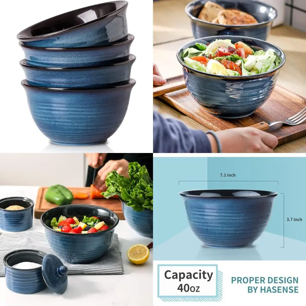 

ceramic soup bowls set of 4, 40 ounce large cereal bowls for kitchen, 7 inch serving bowls for salad pasta ramen pho popcorn, d