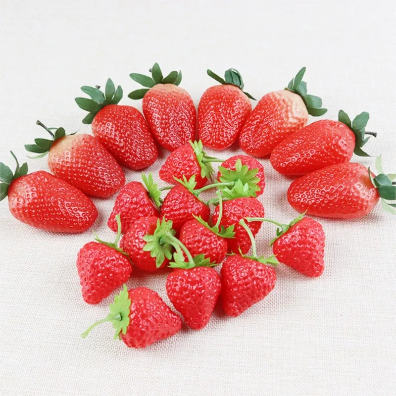 1pc Red Plastic Simulation Strawberry Artificial Fruits Food Cabinet Home Model Room Cake Decoration Kitchen Decors