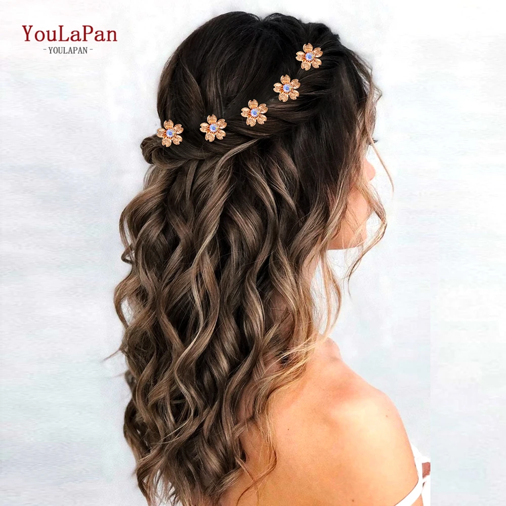 YouLaPan Bride Golden Color U-shaped clamp Elegant Women Wedding Flower Hair Fork Hair Accessories Bride Hairclips Tiara HP767