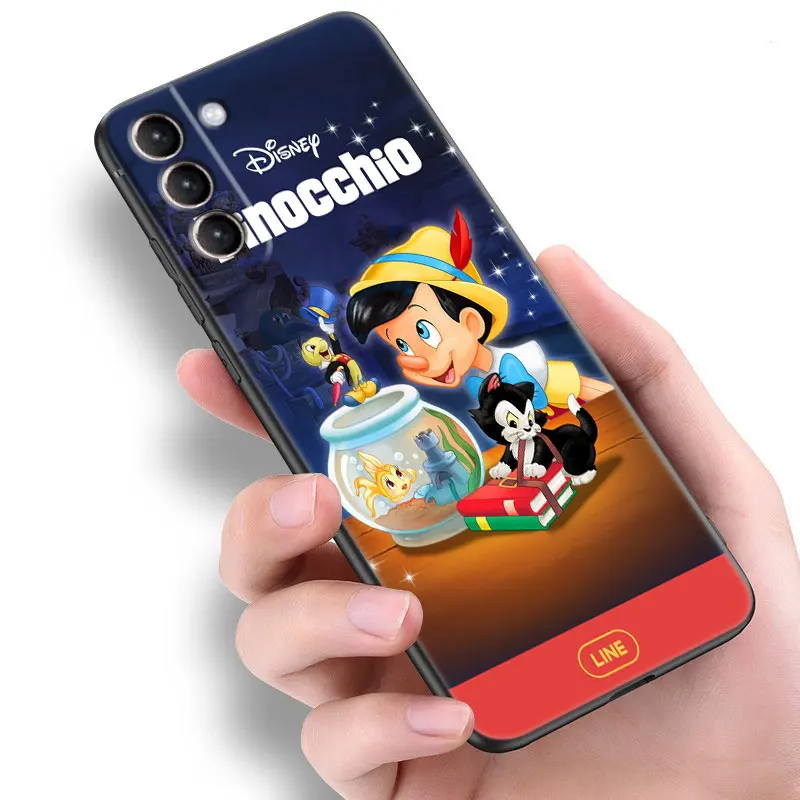 Disney Pinocchio Black Phone Case For Samsung Galaxy S22 S21 Ultra S20 FE S10E S10 Lite S8 S9 Plus S7 Edge 5G Soft Cover