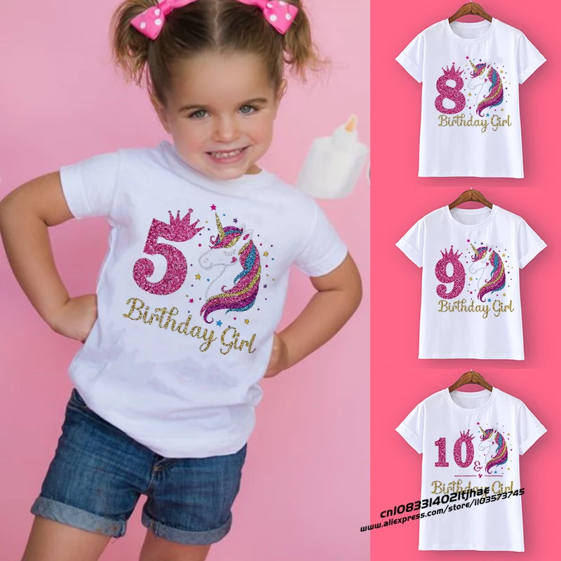 Unicorn Birthday Shirt 1-12 Birthday T-Shirt  Wild Tee Girls Party T Shirt Unicorn Theme Clothes Kids Gifts  Fashion Tops Tshirt