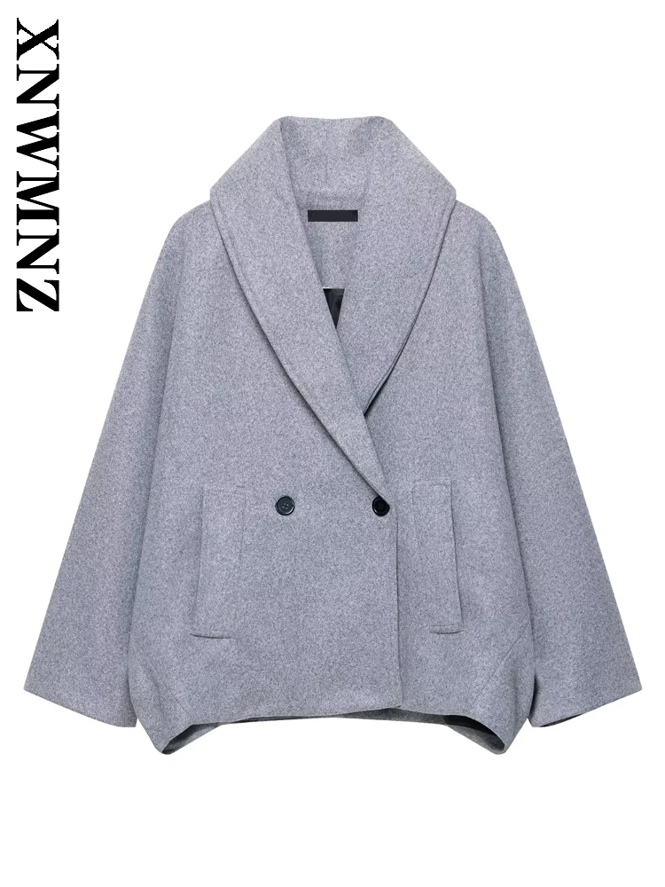 

XNWMNZ 2025 Autumn New Woman's Chic Casual V-Collar Long Sleeve Jacket Simple Commuting Woman Double-breasted Fashion Outerwear
