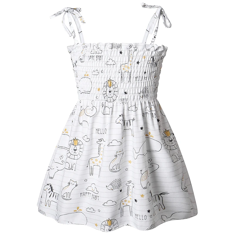 

2023 Summer New In Dresses Baby Clothes Korean Cartoon Cute Print Sleeveless Cotton Beach Flower Girl Dress Kids Clothing BC2401