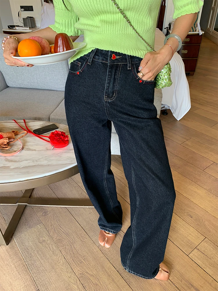 

Свободные джинсы с высокой талией и вышивкой для женщин, весна 2024, повседневные женские джинсы премиум-класса с водной талией, глубокие цвета