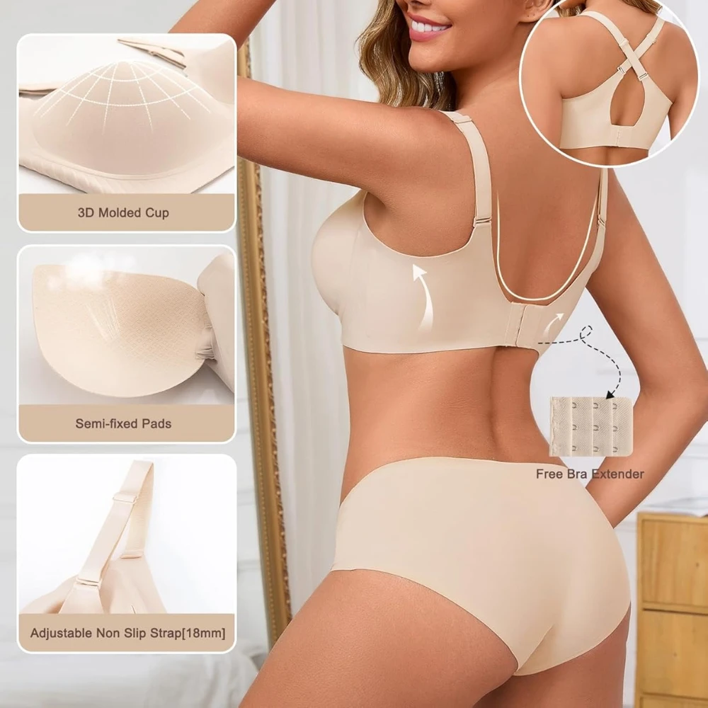 حمالة صدر نسائية من Underwire بتغطية سلسة، حمالة صدر يومية مريحة ودعم تي شيرت