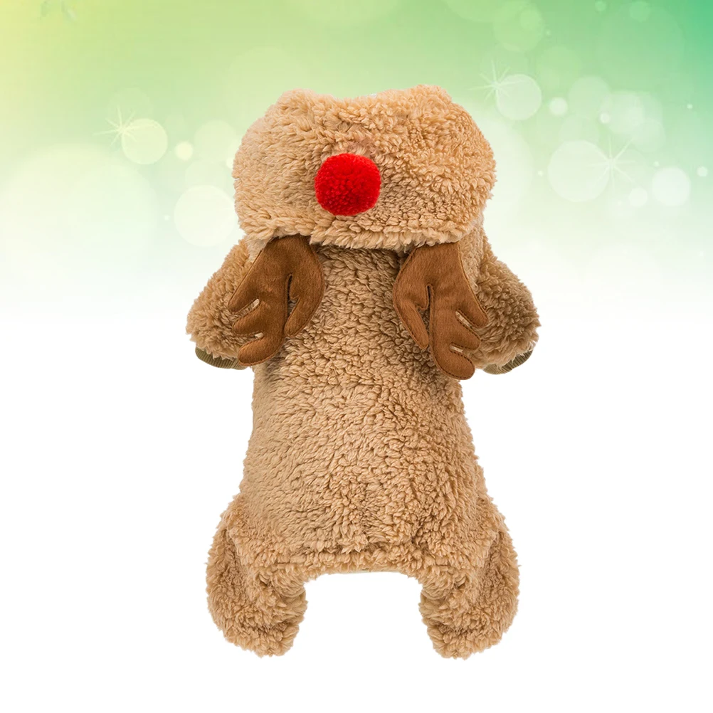 

Christmas Deer Small Dog Clothes Brown Size M Cotton Warm Coat Pet Winter Costume Dog Clothes Outdoor Pet Winter Costume
