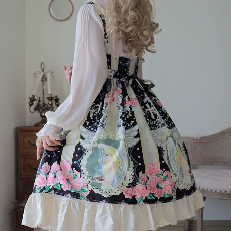 Lolita Clothes Elegant Costume Cosplay Black Sleeveless JSK Sling Sweet Lolita Dress Daily Kawaii Vestidos Halter Anime Disfraz