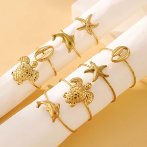 Ayarlanabilir yüzükler kadınlar için, deniz kaplumbağası, denizyıldızı, yunuslar, kabukları, çiçekler, moda, plaj, takı aksesuarları, destek toptan ringde en çok satılan 8 deniz kaplumbağası no. 5