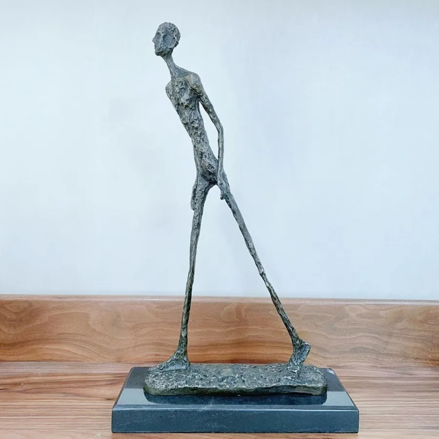 45cm Abstract Bronze Giacometti Walking Man Statue Famous Abstract Skeleton Bronze Statue Art Figurine Antique Decor Gifts