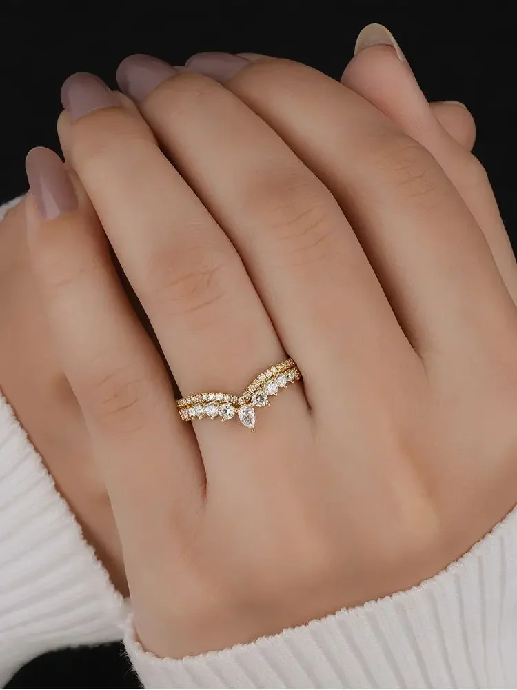 925 فضة كلاسيكي قطرة الماء جولة الزركون تاج الدائري للنساء المشاركة الزفاف الفاخرة عالية الجودة غرامة مجوهرات