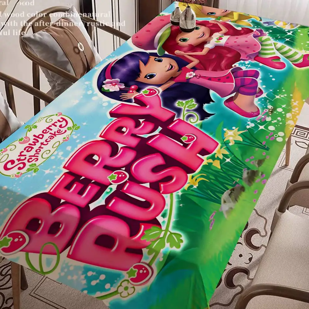 S-strawberry-shortcakeS Themed Polyester Tablecloths Cute Designs for Home Kitchens Dining Rooms Patios Tablecloth Decoration