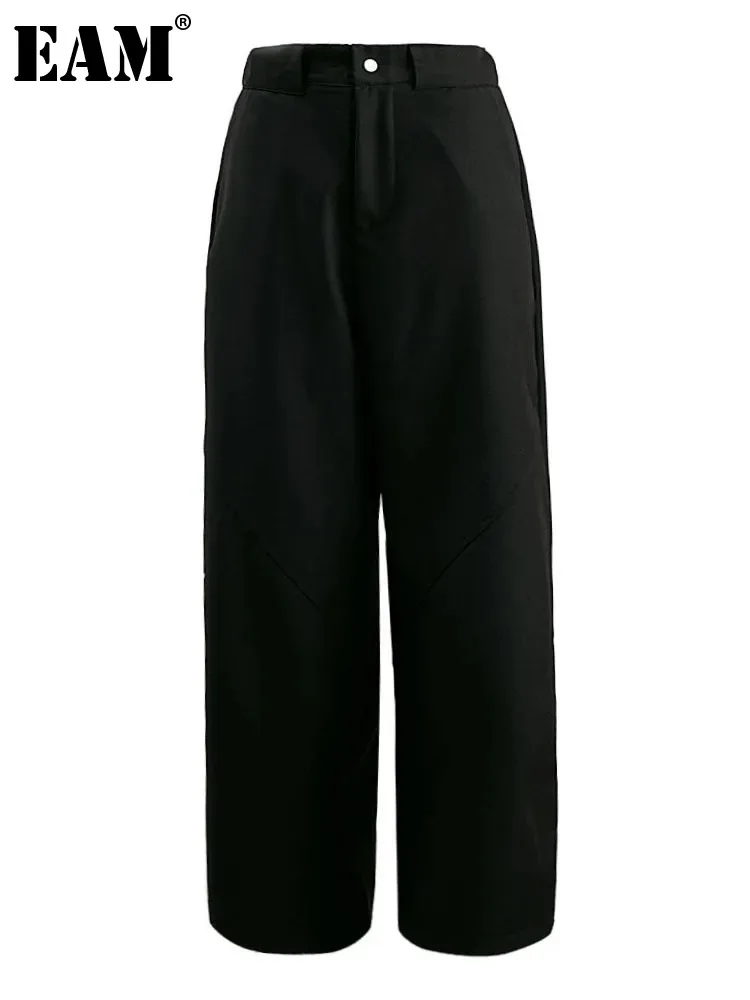 

[EAM] High Elastic Waist Black Brief Long Wide Leg Casual Pants New Trousers Women Fashion Tide Spring Autumn 2024 CPG1673