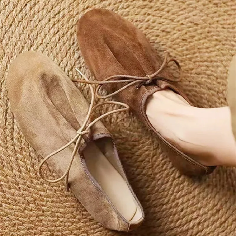 

Comfort Faux Suede Lace Up Flats Women Vintage Lightweight Slip Walking Shoes Fashion Brand Designer Loafers Zapatos Para Mujer