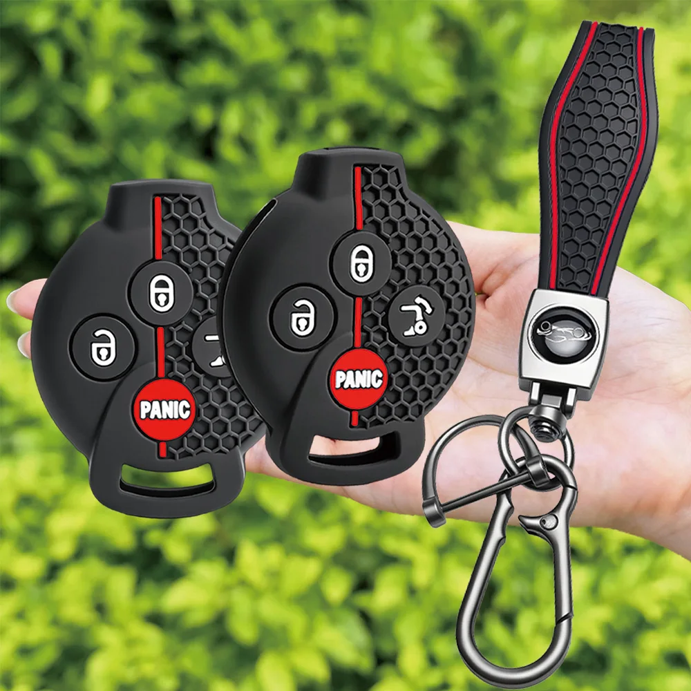 For Mercedes-Benz Smart Fortwo 451 Forfour 453 silicone car key fob cover with wrist strap and carabiner